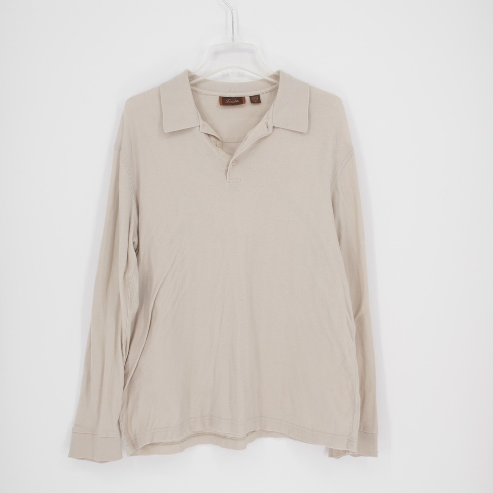 Tasso Elba Men's Beige Long Sleeve‎ Casual Polo Shirt Size M